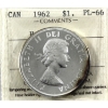 Silver $1 1962 ICCS PL66 Heavy Cameo