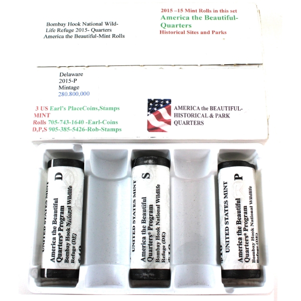 USA 2015 America The Beautiful-Bombay Hook National Wildlife Refuge Quarter Rolls of 40pcs.