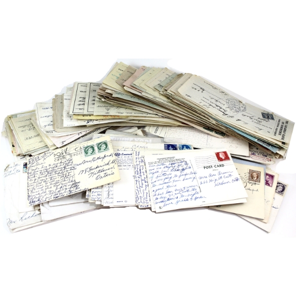 Lot of Vintage Cancelled Cheques from 1930's & 1940's & Lot of Old Postcards From the Same Era