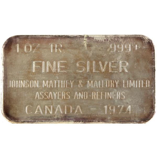 1oz Johnson Matthey & Mallory 1974 .999+ Fine Silver Bar *Ultra Rare*! Mintage of <100. (Tax Exempt)