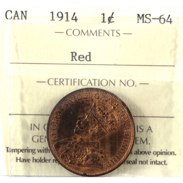 1-cent 1914 ICCS MS64 Red