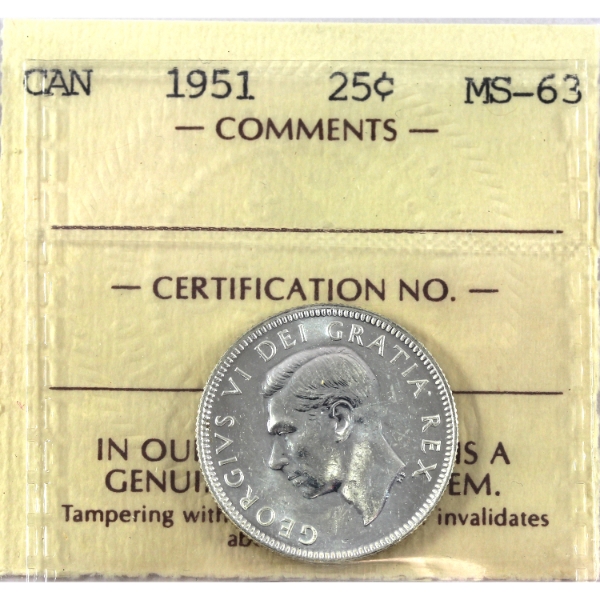 25-cent 1951 ICCS MS63