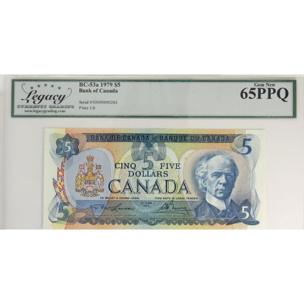 BC-53a 1979 $5 Low Serial # 30000000261 Legacy GEM UNC65 PPQ Lawson-Bouey