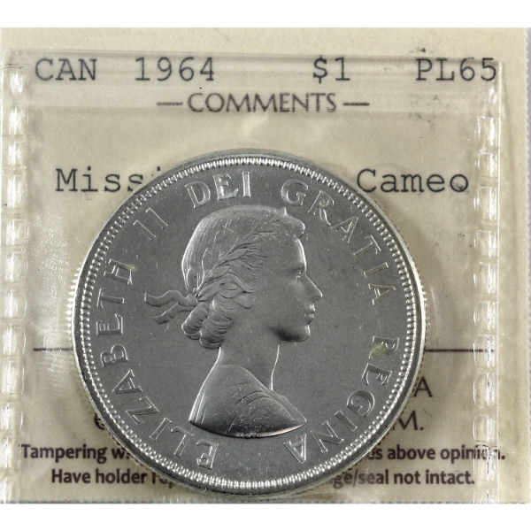Silver $1 1964 No Dot ICCS PL65 Cameo