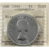Silver $1 1964 No Dot ICCS PL65 Cameo