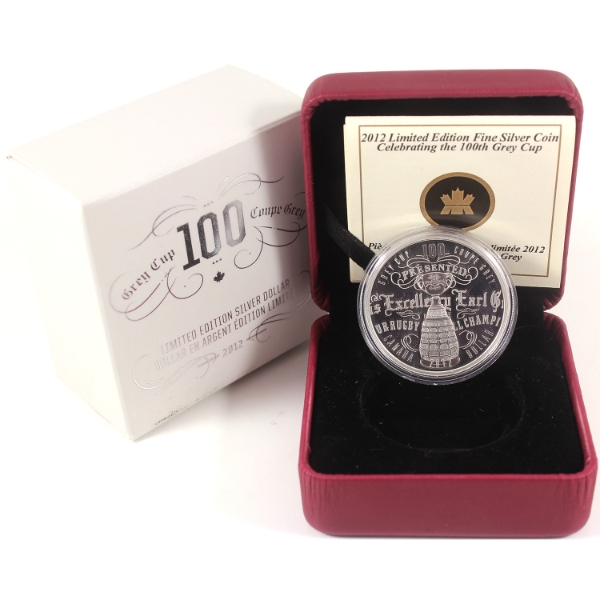 2012 $1 100th CFL Grey Cup Ltd. Edition 23.17g Proof .9999 Fine Silver (No Tax)