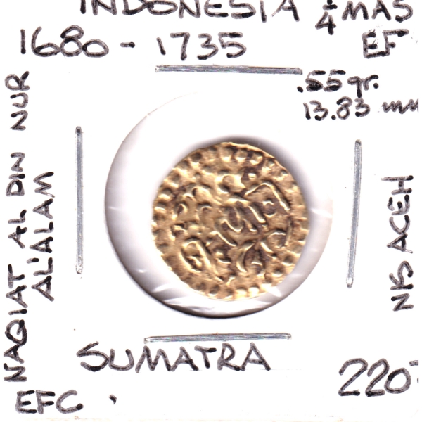 Sumatra, Indonesia 1680-1735 1/4 Mas Gold Coin