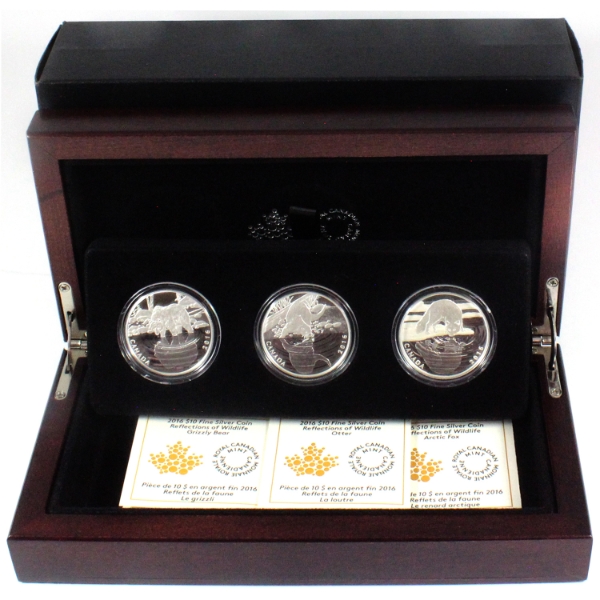 2016 $10 Reflections of Wildlife 1/2oz .9999 Fine Silver 3-coin Set in Deluxe Case (Tax Exempt)