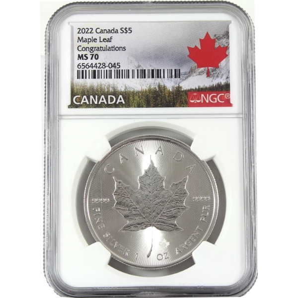 1oz 2022 $5 SML Congratulations .9999 Fine Silver Coin NGC MS70 (Tax Exempt)
