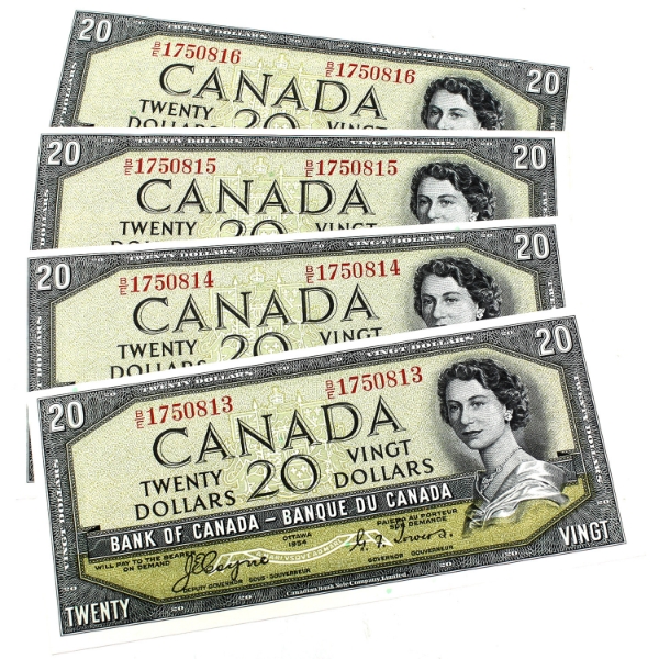 4x BC-33a 1954 $20 Devil's Face Consecutive UNC Coyne-Towers SN: B/E1750813-"16. 4pcs.