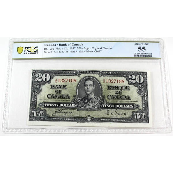 BC-25c 1937 $20 PCGS AU55 Coyne-Towers SN: K/E1327198 