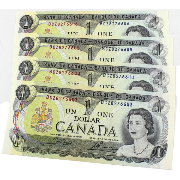 4x BC-46b 1973 $1 Consecutive UNC Crow-Bouey SN: BCZ8276643-"46. 4pcs.