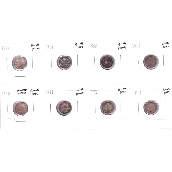 Bulk Lot of 5-cent 1899-1913 in 8-Pocket Sheet G-VG. 8pcs.