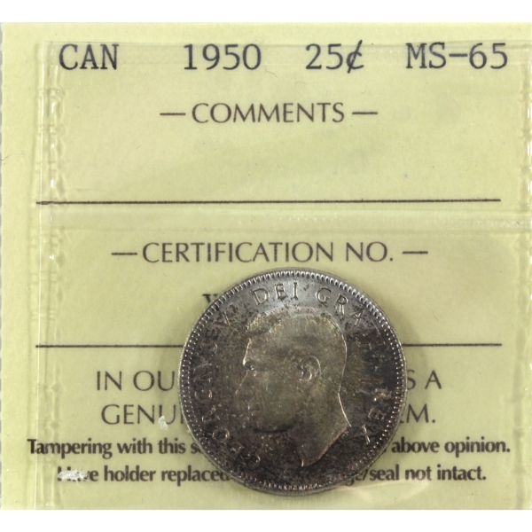 25-cent 1950 ICCS MS65