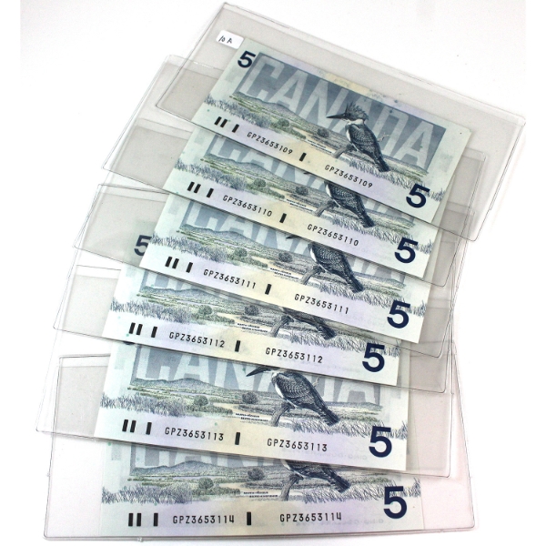 BC-56e 1986 $5 Consecutive UNC or Better Knight-Dodge Banknotes. SN: GPZ3653109- "14. 6pcs.