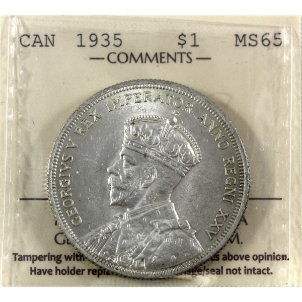 Silver $1 1935 ICCS MS65