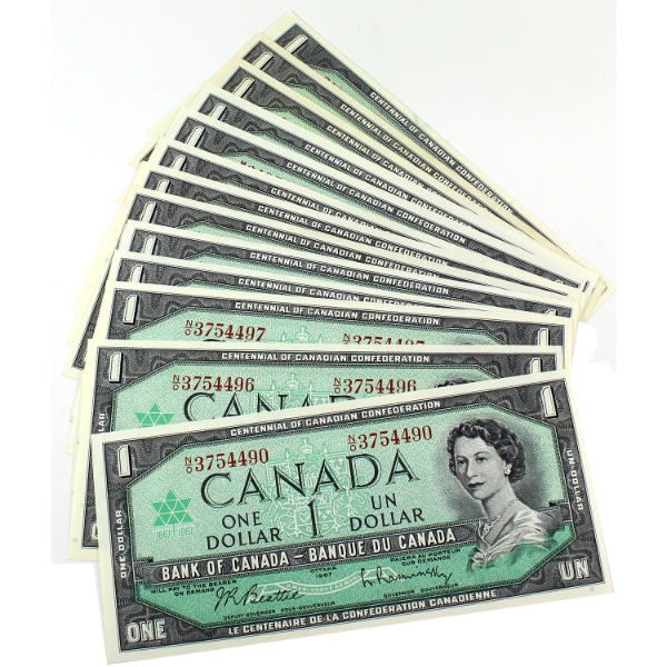 BC-45b & BC-45bA-i 1967 $1 Banknotes, Some Duplicate Prefixes. 15pcs.