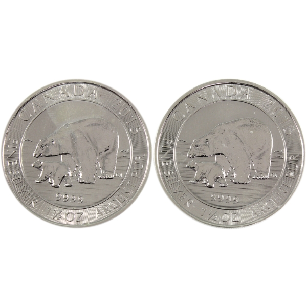 2x 1.5oz 2015 $8 Polar Bear & Cub .9999 Fine Silver Rounds. 2pcs. (Tax Exempt)