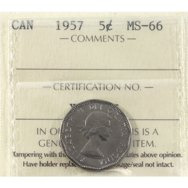 5-cent 1957 ICCS MS66