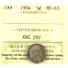 Image 1 : 5-cent 1904 ICCS MS63