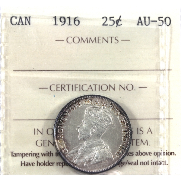 25-cent 1916 ICCS AU50