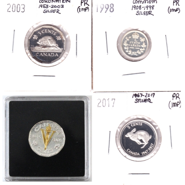 5-cent 1998-2017 Commemorative Silver Proof Coins. 4pcs.