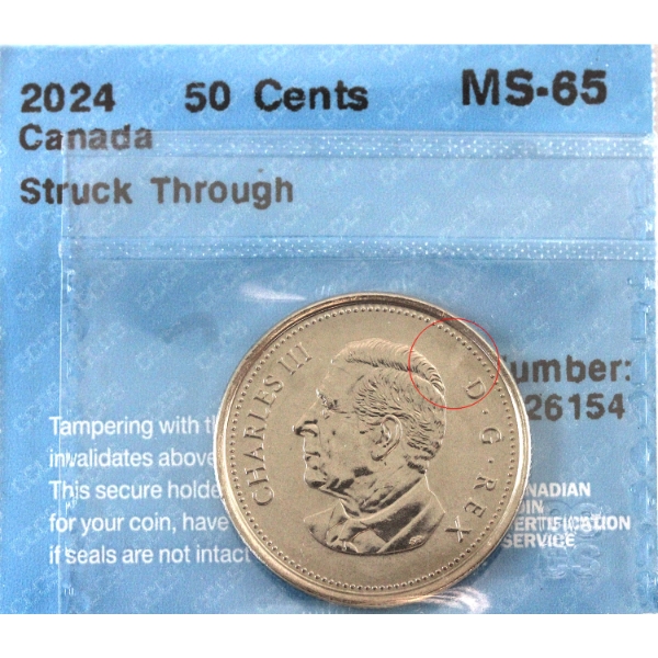 ERROR 50-cent 2024 Obverse Struck Through CCCS MS65