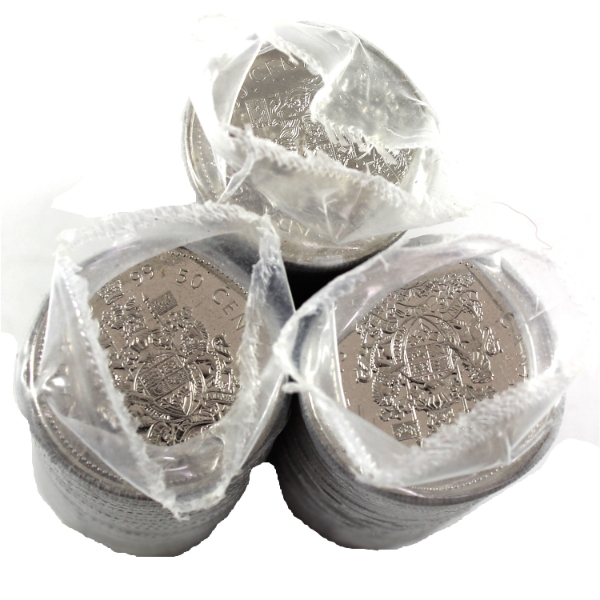 1995-1999 50-cent Rolls of 25pcs. 3 Rolls.