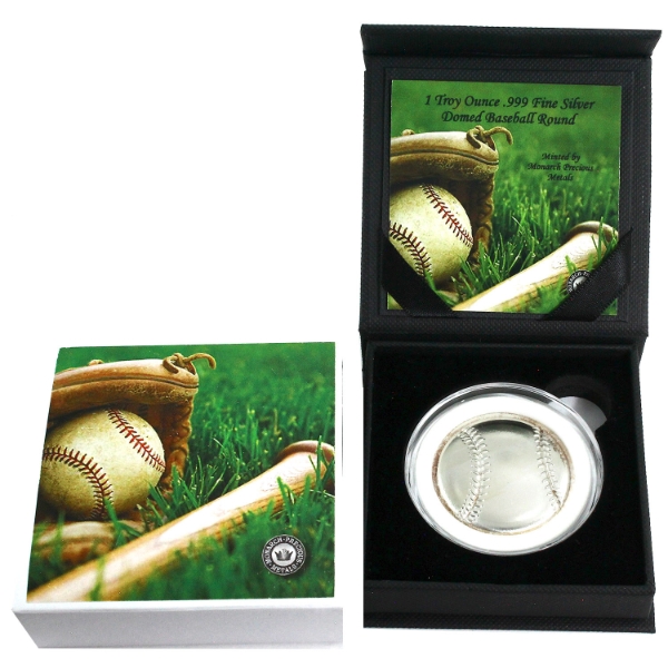 1oz Monarch Precious Metals Curved Domed Baseball .999 Fine Silver Round (Tax Exempt)