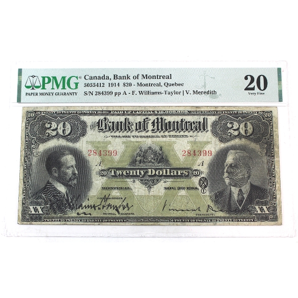 505-54-12 1914 $20 Bank Of Montreal PMG VF20 Taylor-Meredith SN: 284399 ppA