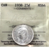 Image 1 : 25-cent 1938 ICCS MS64