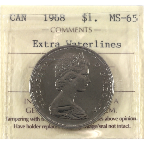Nickel $1 1968 Extra Waterlines ICCS MS65