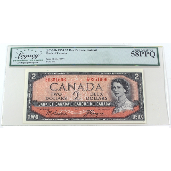 BC-30b 1954 $2 Devil's Face Legacy Choice AU58 PPQ Beattie-Coyne SN:E/B0351606