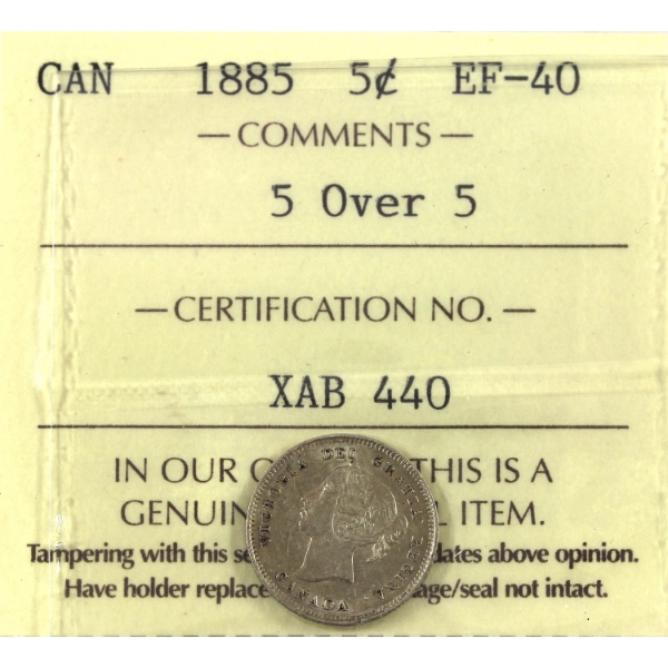 5-cent 1885 Small 5/5 ICCS EF40