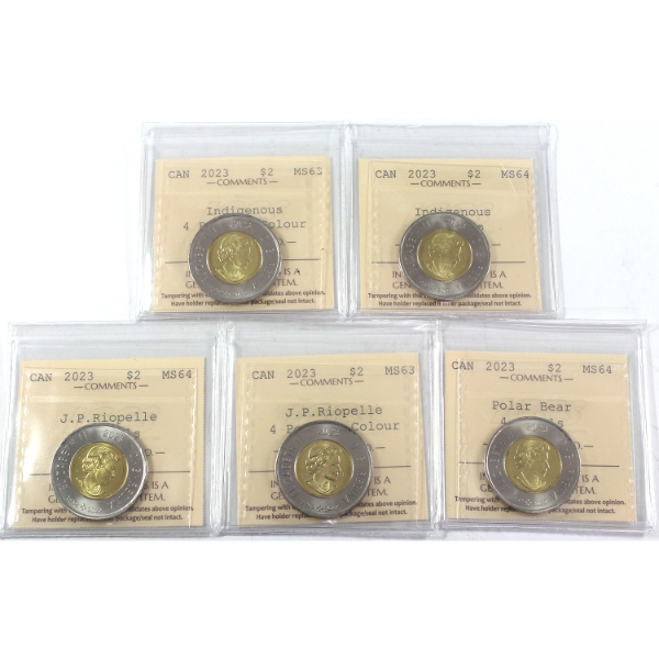 5x $2 2023 4 Pearls ICCS MS63 to MS64. 5pcs.