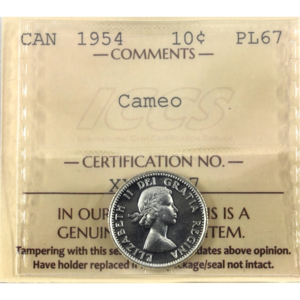 10-cent 1954 ICCS PL67 Cameo