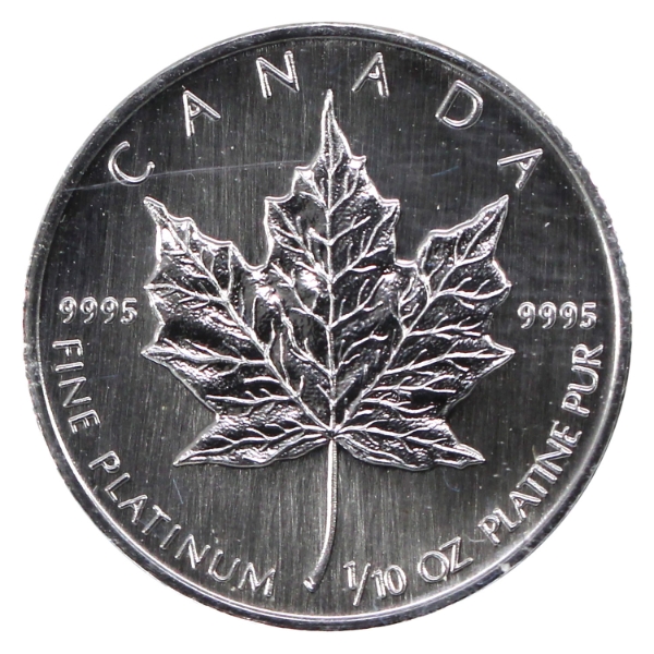 1/10oz 1993 $5 .9995 Fine Platinum Maple Leaf Encapsulated in Blue Display Box (Tax Exempt)