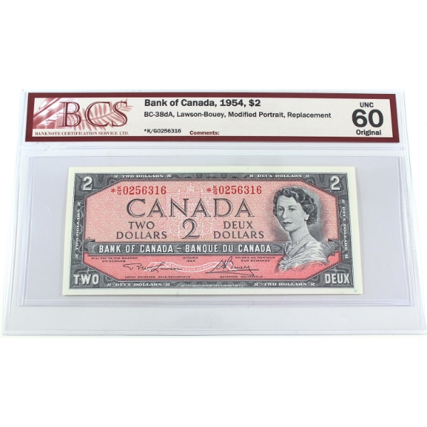 BC-38dA 1954 $2 Modified Portrait BCS UNC60 Original Lawson-Bouey *K/G Replacement SN:*K/G0256316