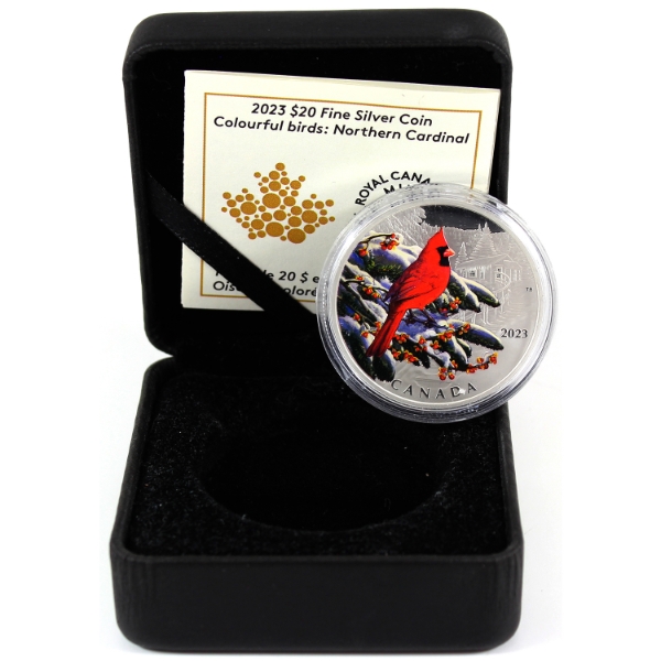 2023 $20 Colourful Birds: Northern Cardinal 1oz .9999 Fine Silver Coin w/ Selective Colour 