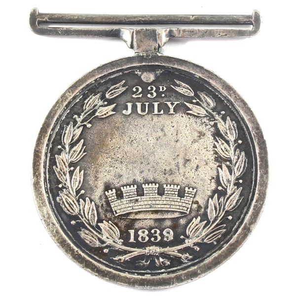 India, Calcutta Mint 1839 Battle of Ghazni Medal; NAMED: Pt. John Kirby A. P. L. I., 37mm