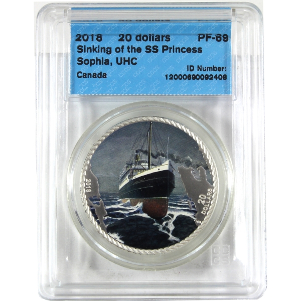 2018 $20 Sinking of the SS Princess Sophia 1oz .9999 Fine Silver Coin CCCS PF69 UHC