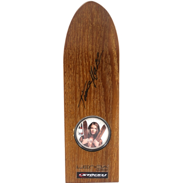 Cook Islands Silver 2013 $5 Tina Maze 1oz .999 Fine Silver Coin w/ Piece of Her Winning Stockli Skis — image 32