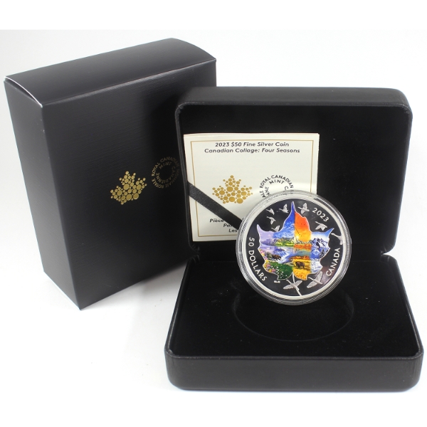 2023 $50 Canadian Collage: Four Seasons 3oz .9999 Fine Silver Coin (Tax Exempt)