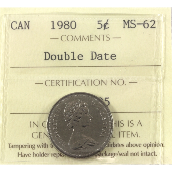 5-cent 1980 Double Date ICCS MS62