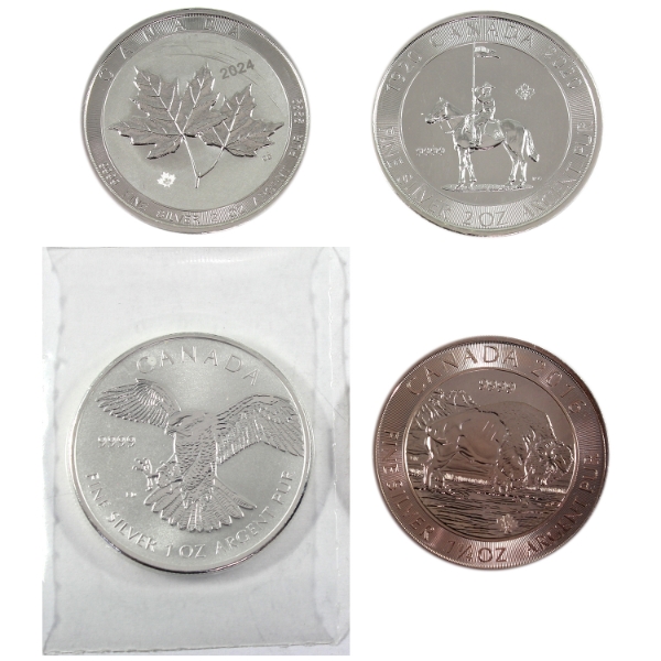 6.25oz Lot Total! 2016-2024 Assorted Canadian .999 Fine Silver Rounds. 4pcs. (Tax Exempt)