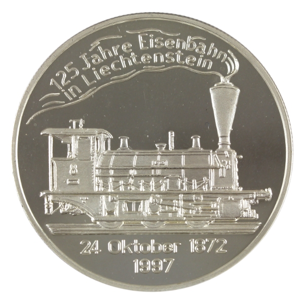 Germany 1997 20 Euros 125 Years of the Liechtenstein Railroad Medallion 25g-Sterling Silver, 38mm