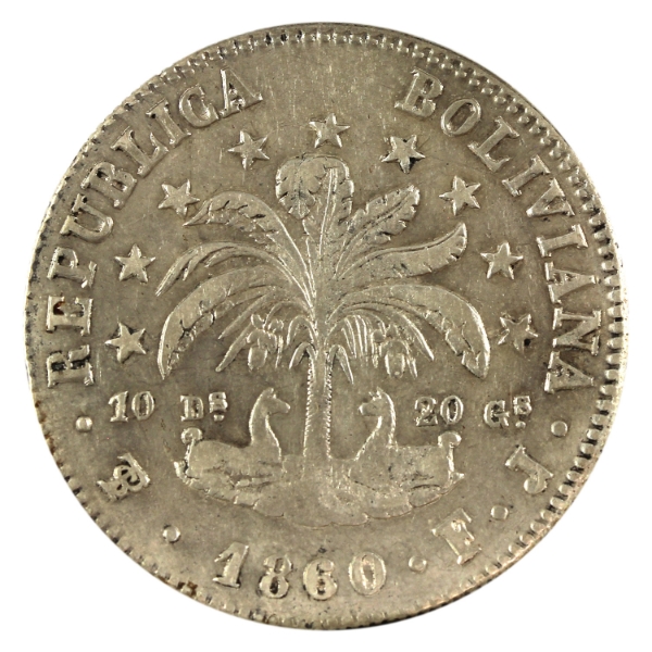 Bolivia Silver 1860PTS FJ 8 Soles EF-AU