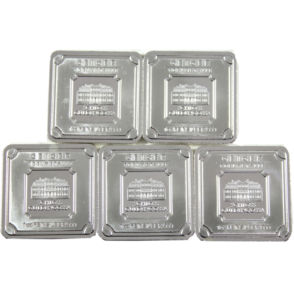 5x 1oz Geiger Edelmetalle Consecutive .999 Fine Silver Bars SN: BV145218-"22. 5pcs. (Tax Exempt)