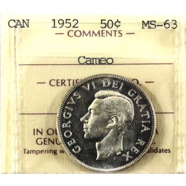 50-cent 1952 ICCS MS63 Cameo