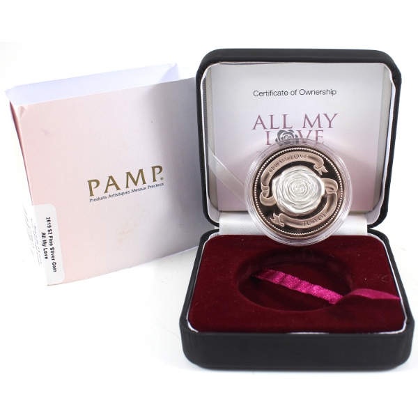 Solomon Islands Silver 2019 $2 All My Love Fine Silver Coin w/ Rose Silver (Tax Exempt)